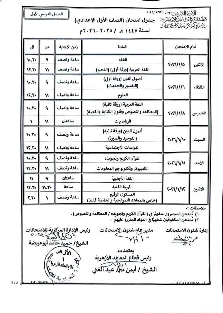 الصف الاول الاعدادي